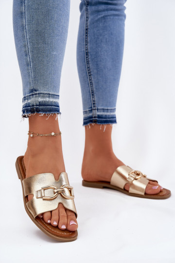 Slippers Dames plat Met sierlijk Detalem gouden kleur Amiresna