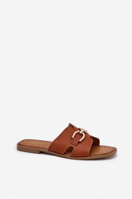 Slippers Dames plat Met sierlijk Detalem bruine kleur Amiresna Slippers Dames plat Met sierlijk Detalem bruine kleur Amiresna