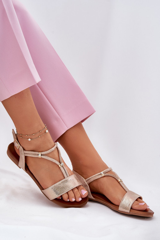 Dames Platte sandalen Met Strepen S.Barski KV51-120 rosé gouden kleur