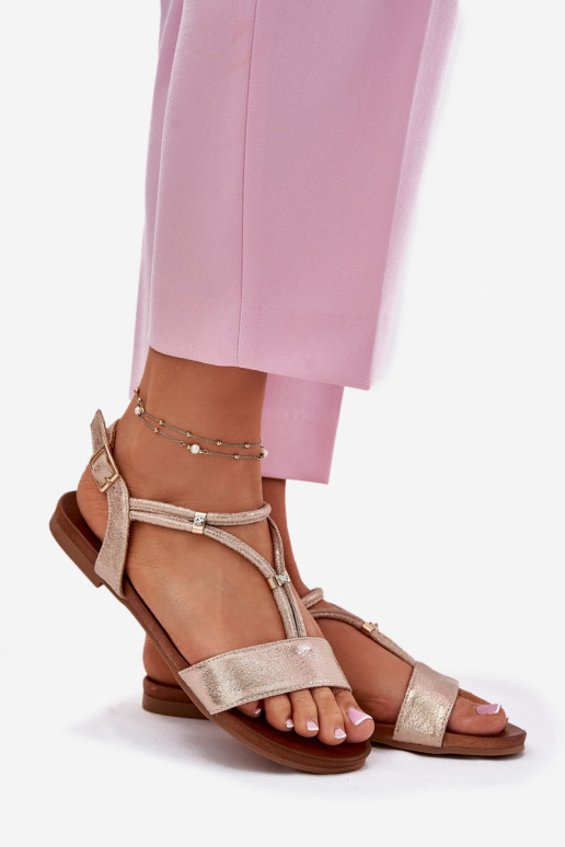 Dames Platte sandalen Met Strepen S.Barski KV51-120 rosé gouden kleur