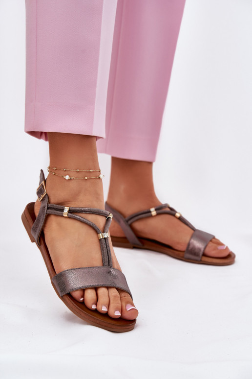 Dames Platte sandalen Met Strepen S.Barski KV51-120 grijs Dames Platte sandalen Met Strepen S.Barski KV51-120 grijs