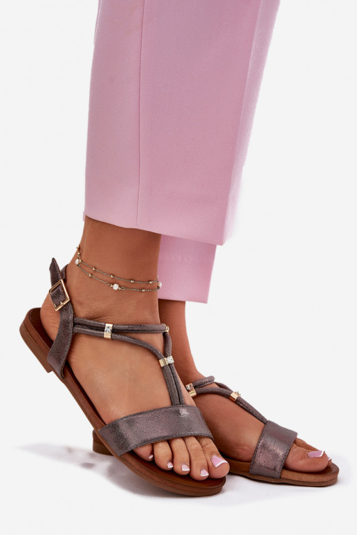 Dames Platte sandalen Met Strepen S.Barski KV51-120 grijs Dames Platte sandalen Met Strepen S.Barski KV51-120 grijs