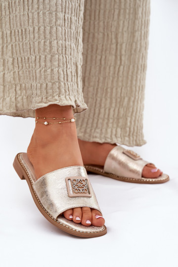 Platte slippers voor dames met ornamenten S.Barski KV51-089 gouden kleur 2