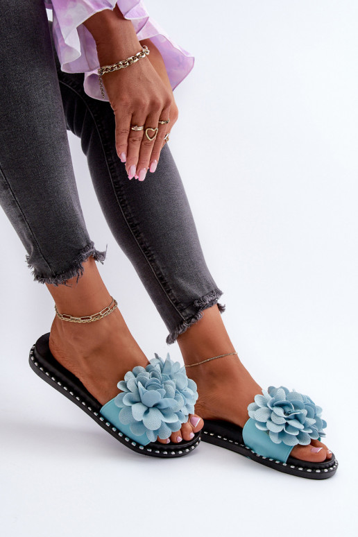 Damespantoffels Ozdobione met bloemmotievenami blauIn Cellanen Damespantoffels Ozdobione met bloemmotievenami blauIn Cellanen