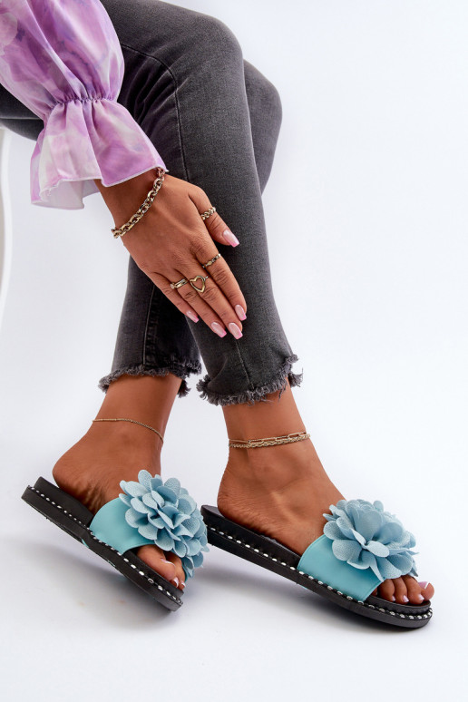 Damespantoffels Ozdobione met bloemmotievenami blauIn Cellanen Damespantoffels Ozdobione met bloemmotievenami blauIn Cellanen