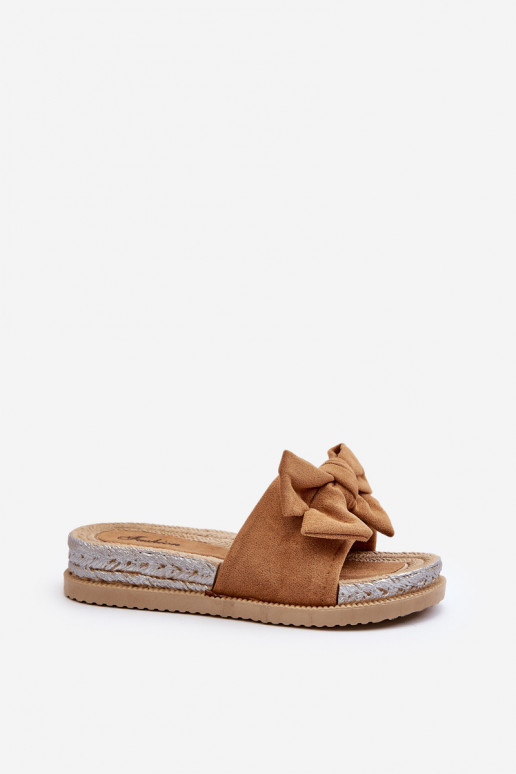Dames Slippers met platform met linten bruine kleur Aflia
