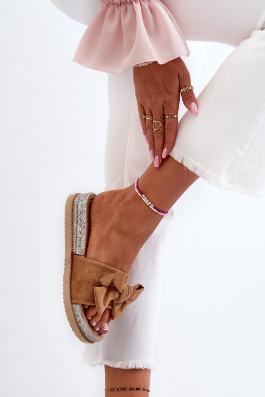 Dames Slippers met platform met linten bruine kleur Aflia