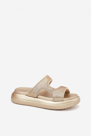 Versierd Damespantoffels met platform gouden kleur Jestella 2