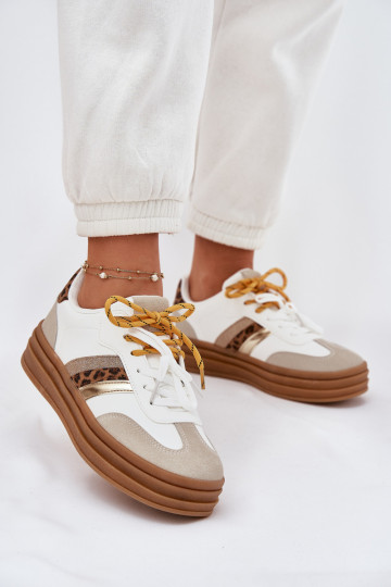 Witte dames sneakers in sportstijl met platform, dubbele veters en luipaardprint, „Niteria" 2