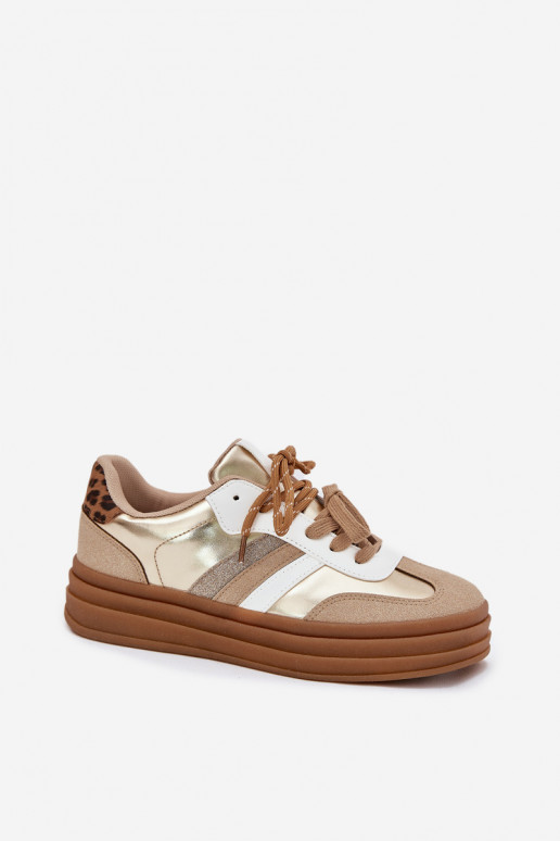 Sneakers model schoenen Dames met platform Z PodInójnym Vetersluitingm met luipaardbontpatronen gouden kleur Niteria