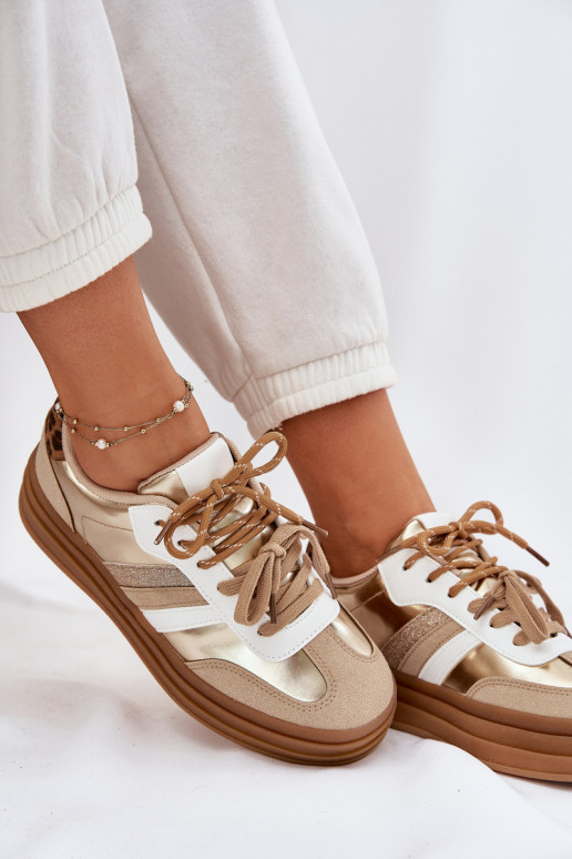 Sneakers model schoenen Dames met platform Z PodInójnym Vetersluitingm met luipaardbontpatronen gouden kleur Niteria
