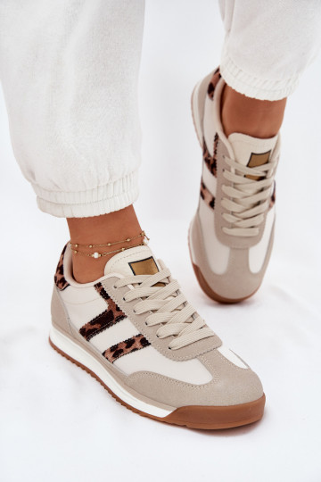 Laag Sneakers model schoenen Dames met luipaardbontpatronen beige Rulaana