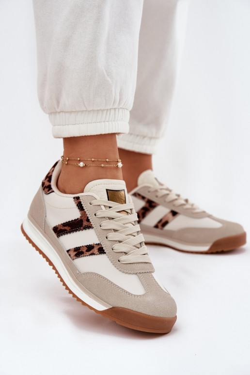 Laag Sneakers model schoenen Dames met luipaardbontpatronen beige Rulaana Laag Sneakers model schoenen Dames met luipaardbontpatronen beige Rulaana