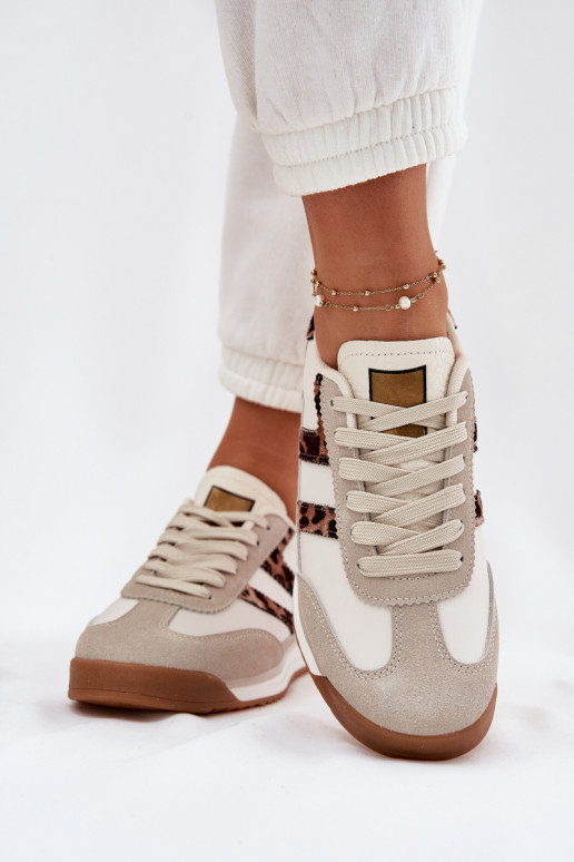 Laag Sneakers model schoenen Dames met luipaardbontpatronen beige Rulaana Laag Sneakers model schoenen Dames met luipaardbontpatronen beige Rulaana