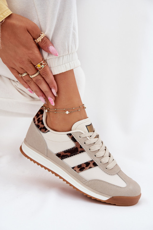 Laag Sneakers model schoenen Dames met luipaardbontpatronen beige Rulaana Laag Sneakers model schoenen Dames met luipaardbontpatronen beige Rulaana