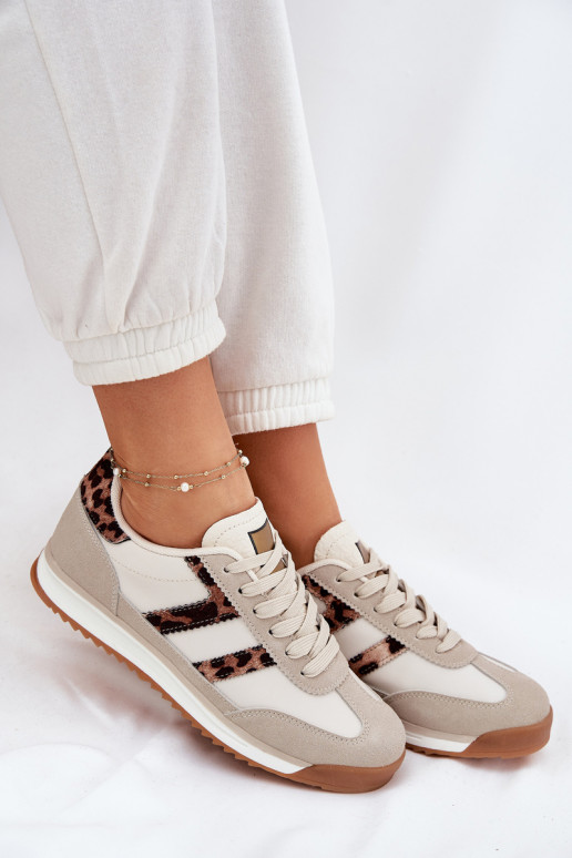 Laag Sneakers model schoenen Dames met luipaardbontpatronen beige Rulaana Laag Sneakers model schoenen Dames met luipaardbontpatronen beige Rulaana