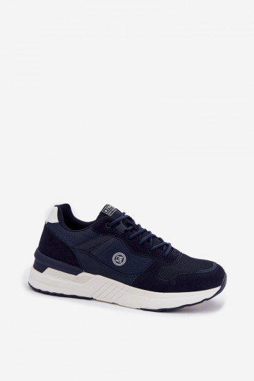 Donkerblauwe sportieve heren sneakers met platform, "Hanirin"