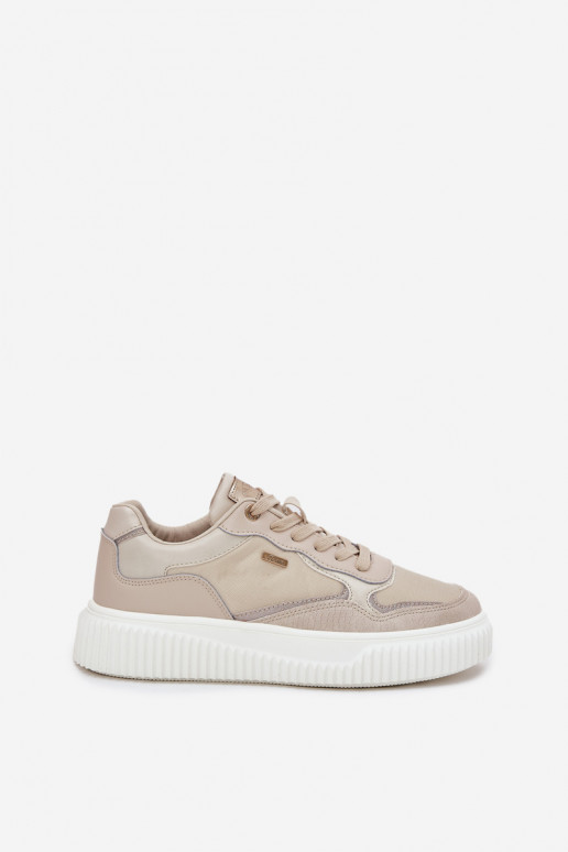 Leer Sneakers model schoenen Dames met platform beige Velarria