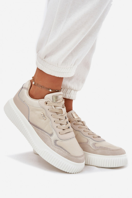 Leer Sneakers model schoenen Dames met platform beige Velarria