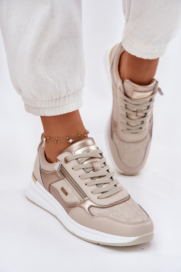 Leer sportschoenen Sneakers model schoenen Dames met ritssluitingen beige Lilimia