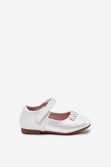 Witte meisjes ballerina's met klittenband en bloemenmotief, "Nikione" 2