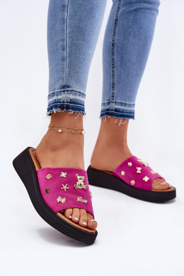 Zwarte dames suède slippers met gespen, Vinceza 66741