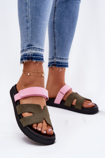 Damespantoffels Z met lijmbevestigingem Vinceza 17401 groente-roze