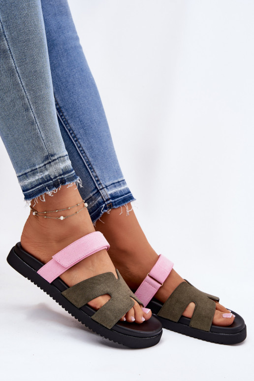 Damespantoffels Z met lijmbevestigingem Vinceza 17401 groente-roze