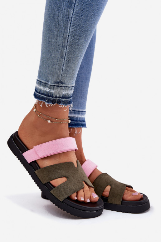 Damespantoffels Z met lijmbevestigingem Vinceza 17401 groente-roze