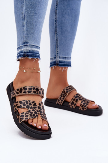 Damespantoffels Z met lijmbevestigingem Vinceza 17401 met luipaardbontpatronen 2