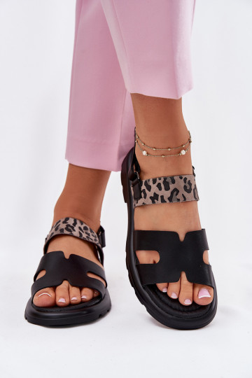 Zwarte dames schoenen met brede hakken en luipaardprint, Vinceza 66780 2
