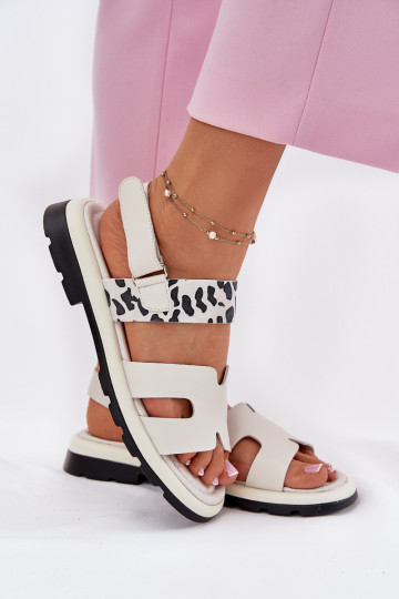 Zandkleurige dames schoenen met brede hakken en luipaardprint, Vinceza 66780