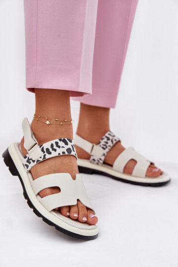 Zandkleurige dames schoenen met brede hakken en luipaardprint, Vinceza 66780 2