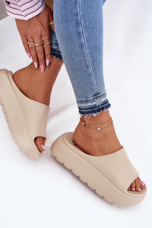 LichtgeInicht pantoffels Damespantoffels met platform beige Xalvania