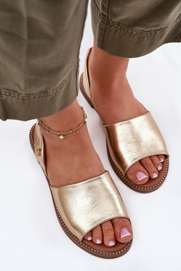 Dames sandalen met brede hakken Eko Leer gouden kleur Dereka