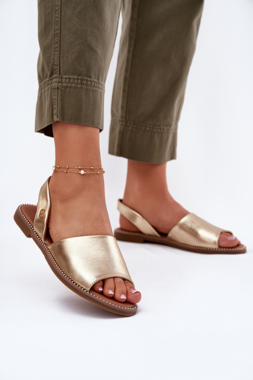 Dames sandalen met brede hakken Eko Leer gouden kleur Dereka Dames sandalen met brede hakken Eko Leer gouden kleur Dereka