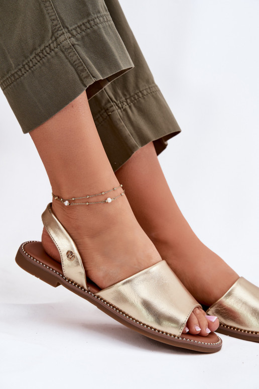 Dames sandalen met brede hakken Eko Leer gouden kleur Dereka Dames sandalen met brede hakken Eko Leer gouden kleur Dereka