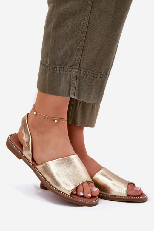 Dames sandalen met brede hakken Eko Leer gouden kleur Dereka Dames sandalen met brede hakken Eko Leer gouden kleur Dereka