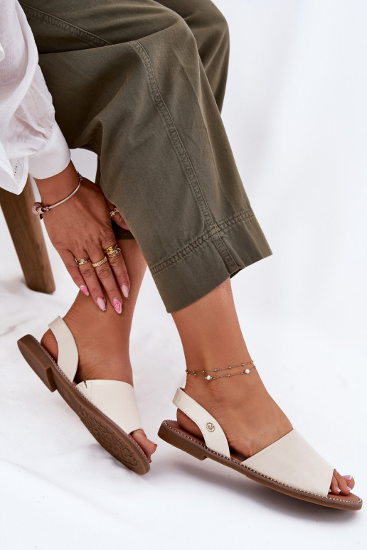 Dames sandalen met brede hakken Eko Leer beige Dereka Dames sandalen met brede hakken Eko Leer beige Dereka