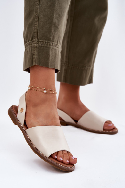 Dames sandalen met brede hakken Eko Leer beige Dereka Dames sandalen met brede hakken Eko Leer beige Dereka