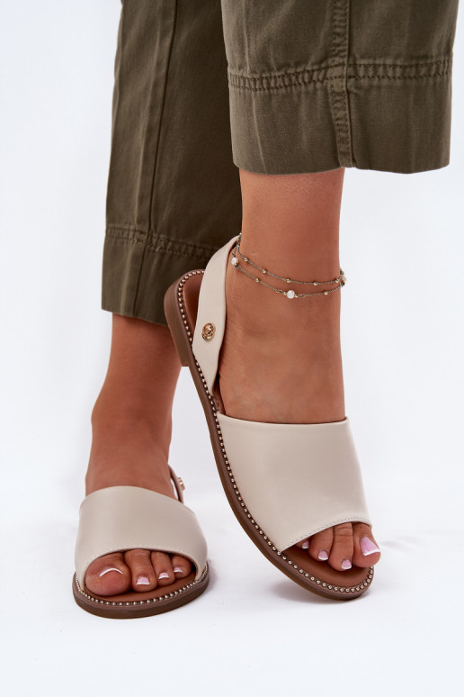 Dames sandalen met brede hakken Eko Leer beige Dereka Dames sandalen met brede hakken Eko Leer beige Dereka
