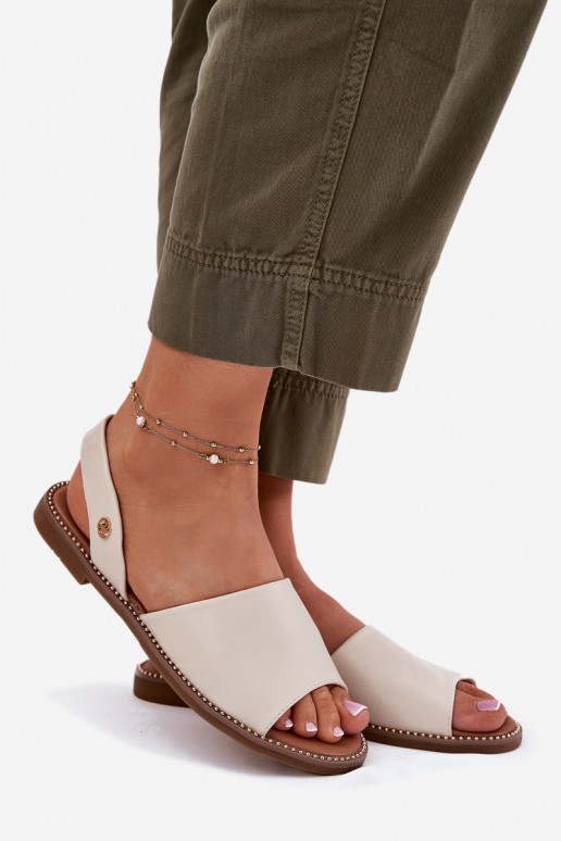 Dames sandalen met brede hakken Eko Leer beige Dereka Dames sandalen met brede hakken Eko Leer beige Dereka