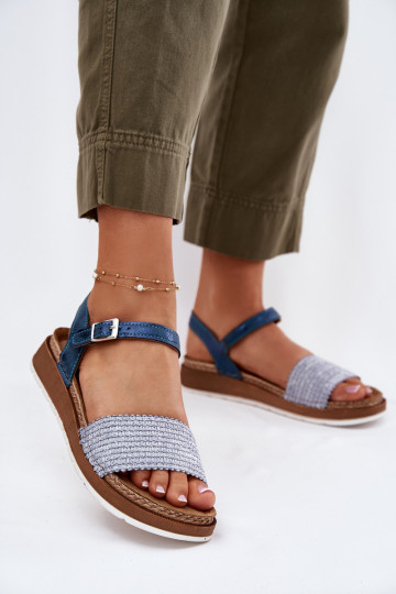 Blauwe dames schoenen met vlechten op de band, Inblu GS000050