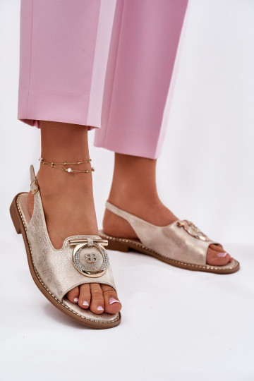 Elegante stijl sandalen met ornamenten met brede hakken S.Barski KV51-003 gouden kleur