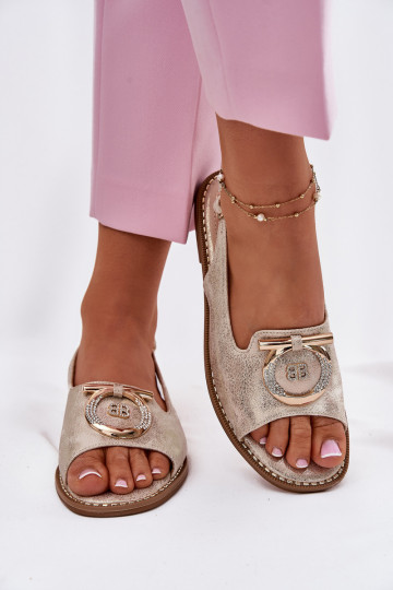 Elegante stijl sandalen met ornamenten en brede hakken S.Barski KV51-003 goudkleur 2