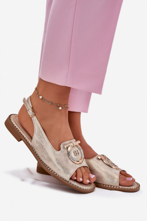 Elegante stijl sandalen met ornamenten met brede hakken S.Barski KV51-003 gouden kleur