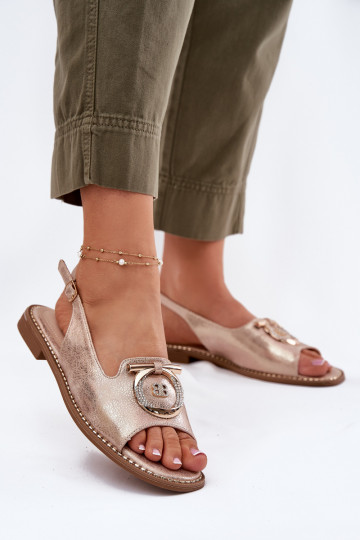 Elegante stijl sandalen met ornamenten en brede hakken S.Barski KV51-003 roségoudkleur 2