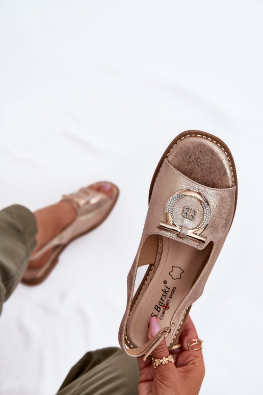 Elegante stijl sandalen met ornamenten met brede hakken S.Barski KV51-003 rosé gouden kleur