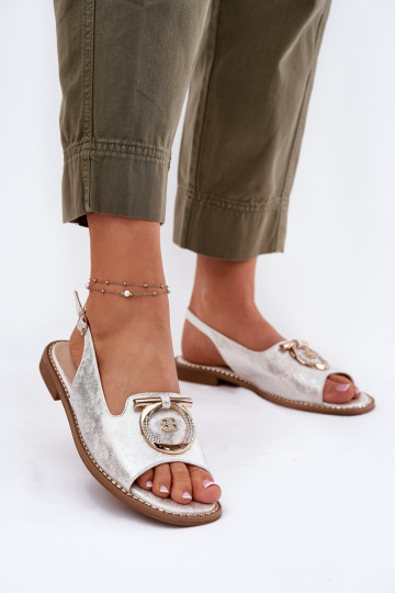 Elegante stijl sandalen met ornamenten en brede hakken S.Barski KV51-003 zilverkleur