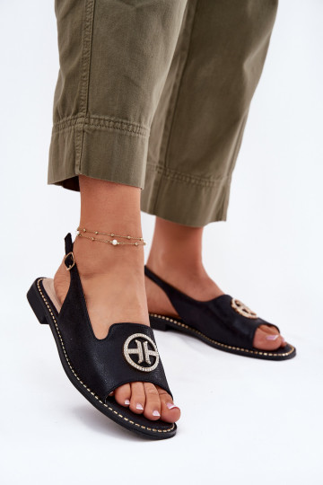 Dames sandalen met brede hakken en ornamenten S.Barski KV51-002 zwarte kleur 2